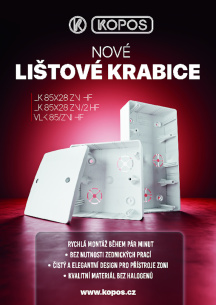 Nové lištové krabice LK 85X28 ZNI HF, LK 85X28 ZNI/2 HF a víčko VLK 85/ZNI HF Nové lištové krabice LK 85X28 ZNI HF, LK 85X28 ZNI/2 HF a víčko VLK 85/ZNI HF